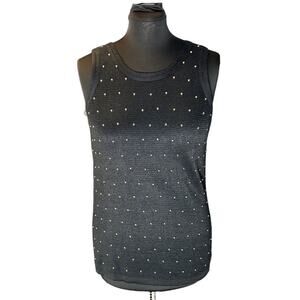 Vintage Suzelle Sweater Tank Size L Wool Blend Black Gold Studded Scoop Neck